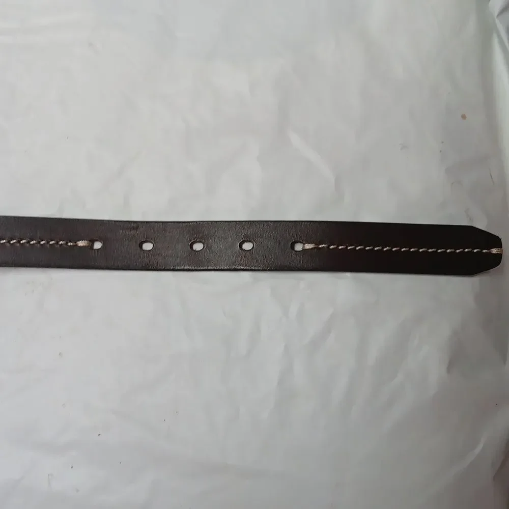 Eddie Bauer Brown Italian Leather Belt  Solid Brass Buckle Center Stitch Italy